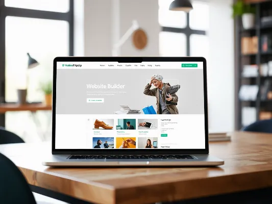 Mockup of website builder interface on a laptop