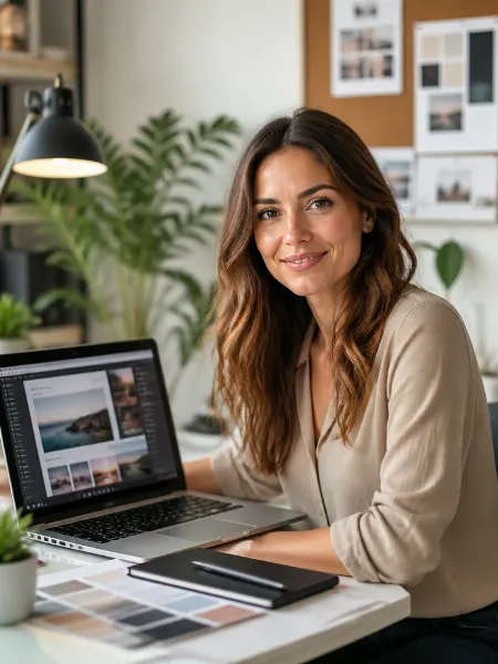 Elena Rivers in a professional setting, possibly teaching or designing websites