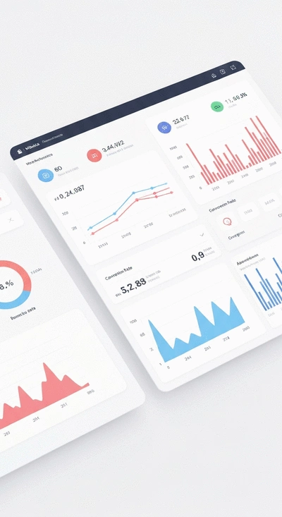 Digital dashboard showing website performance metrics, with graphs and data points, illustrating continuous monitoring