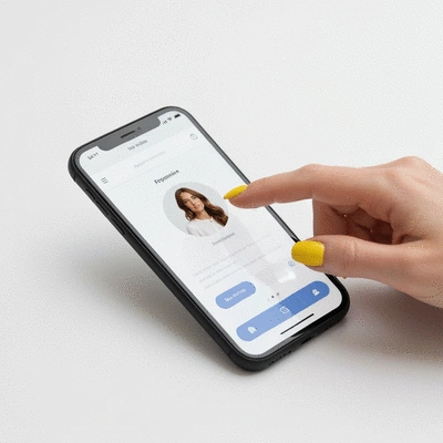 Close-up of a user's hand interacting with a mobile responsive website on a smartphone
