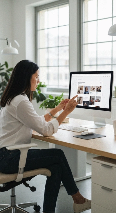 User analyzing website layout on a computer screen
