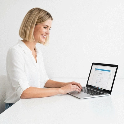 Person using a drag-and-drop website builder on a laptop