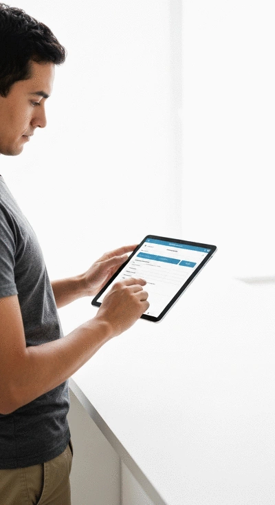 User submitting online form on tablet