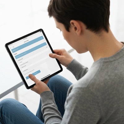 User submitting online form on tablet