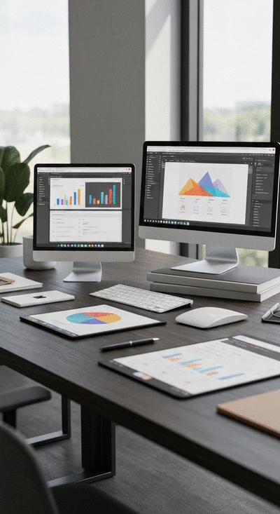 Website creation tools on a desk