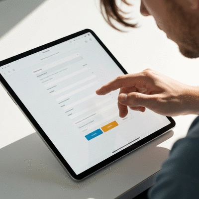 User submitting online form on tablet