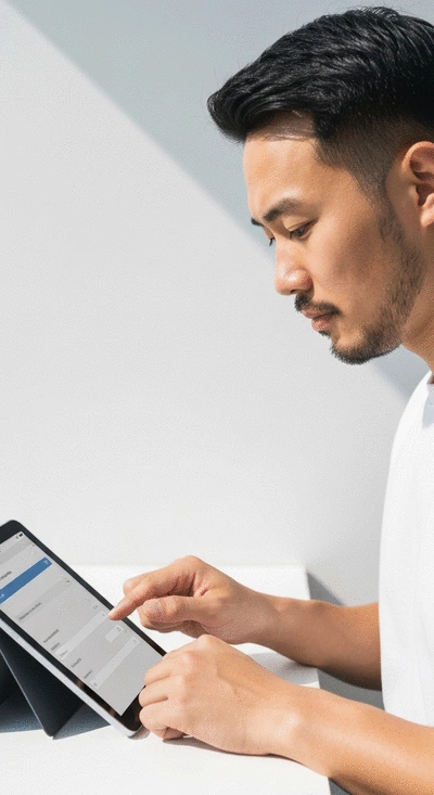 User submitting online form on tablet