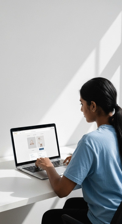 User interacting with website layout on a laptop