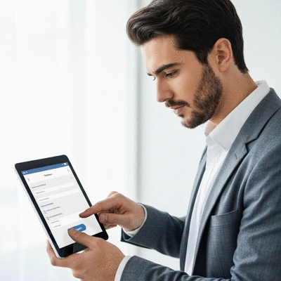 User submitting online form on tablet