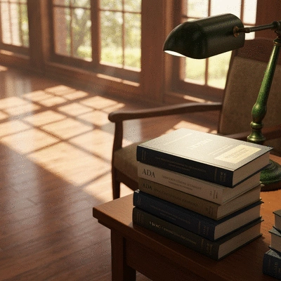 Documents and guidelines related to ADA compliance and WCAG standards on a modern desk