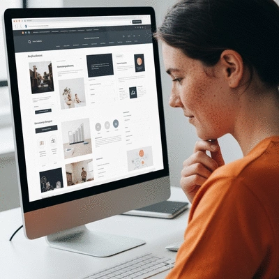 Person's hand checking off items on a digital checklist for website design, clean and modern aesthetic