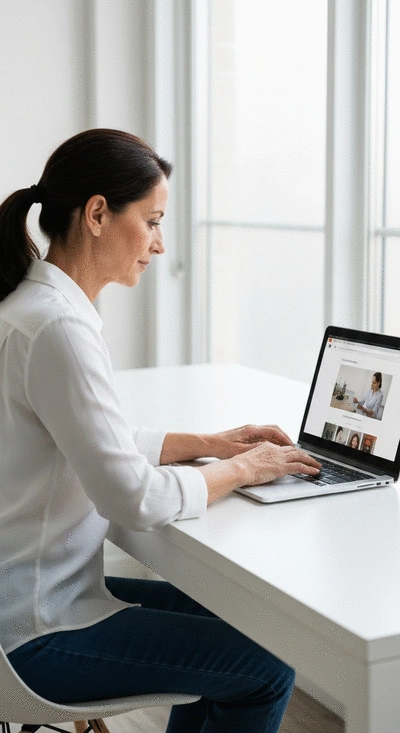 User working on a website using a laptop