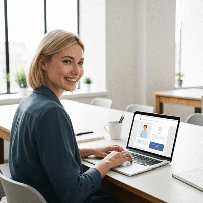 Person designing a website on a laptop, showing elements of usability and accessibility