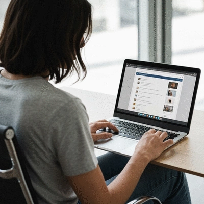 Person working on a laptop with WordPress dashboard on screen, clean and modern office setting