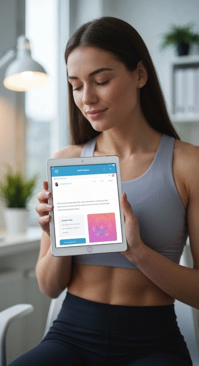 Person reviewing website design on a tablet, showcasing ease of use and customization options of an AI website builder