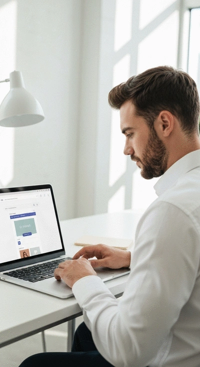 Lifestyle imagery of a person using a website builder