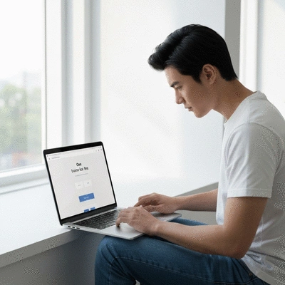 User interacting with one-page website on a laptop