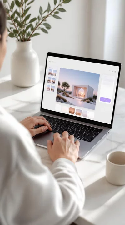 User using AI website builder on laptop
