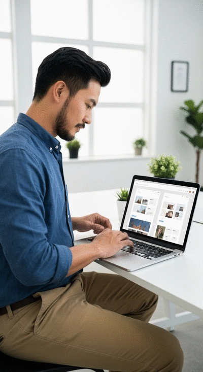 Comparing website templates on a laptop