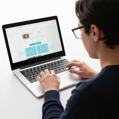 Person using assistive technology to browse a website on a laptop