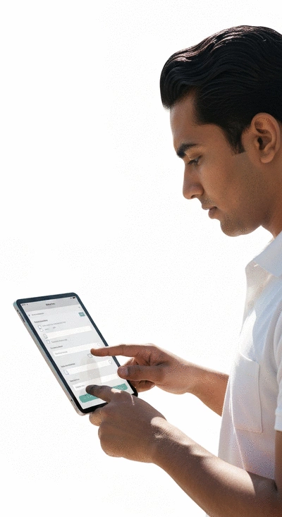 User submitting online form on tablet